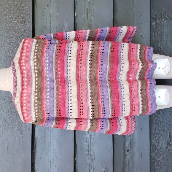 Vintage Y2K Grandmacore Crochet Knit Striped Caridgan Sweater sz X Women's - Picture 6 of 10
